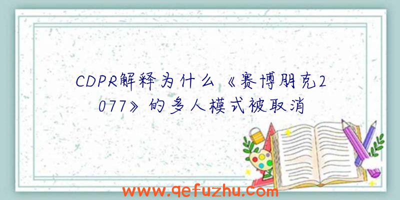 CDPR解释为什么《赛博朋克2077》的多人模式被取消