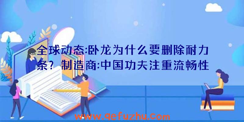 全球动态:卧龙为什么要删除耐力条？制造商:中国功夫注重流畅性