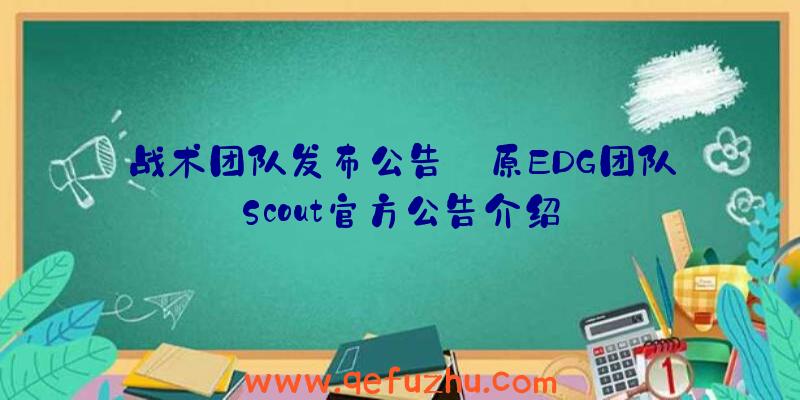 战术团队发布公告:原EDG团队Scout官方公告介绍